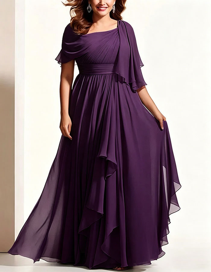 Sage Green Chiffon Asymmetrical Shawl Maxi Dress