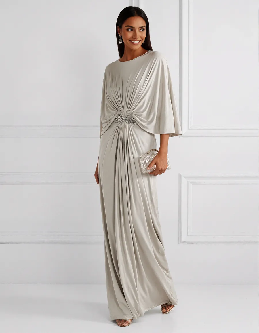 Light Gray Batwing Sleeves Maxi Dress