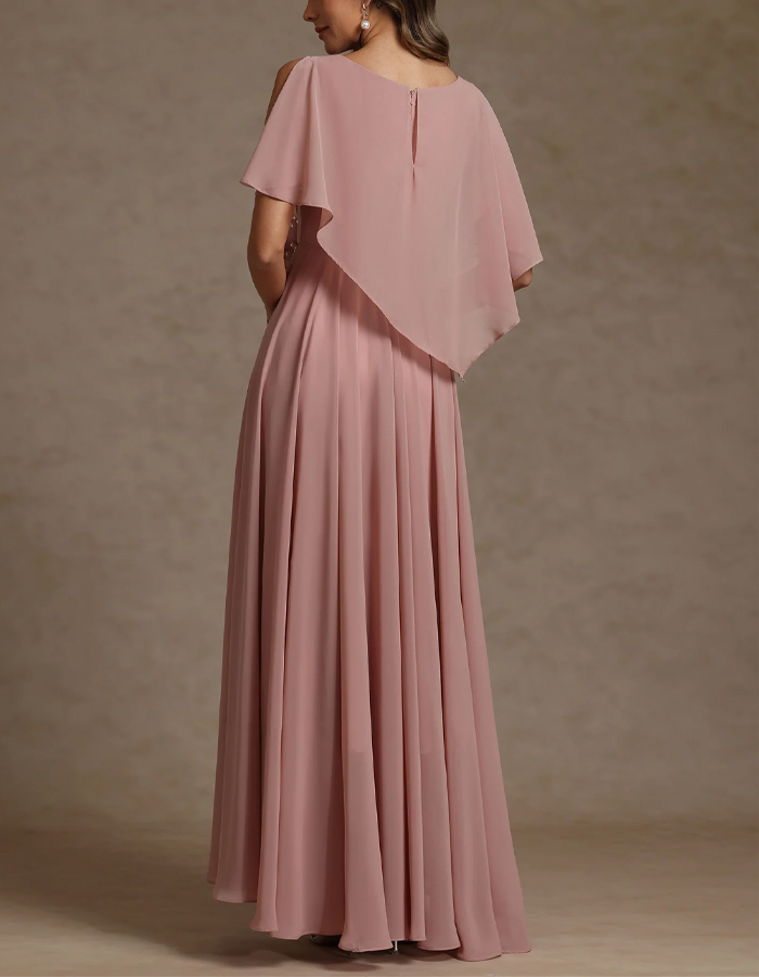 Solid Color Chiffon Cape Style Maxi Dress
