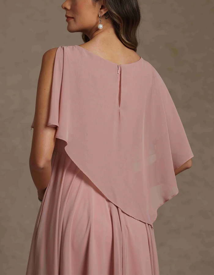 Solid Color Chiffon Cape Style Maxi Dress