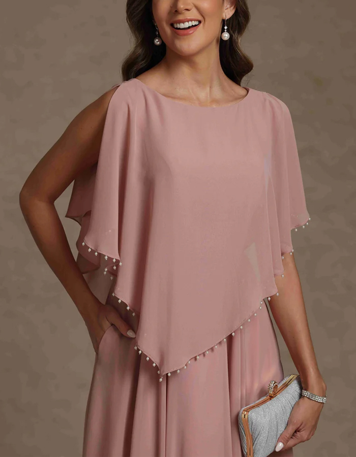 Solid Color Chiffon Cape Style Maxi Dress