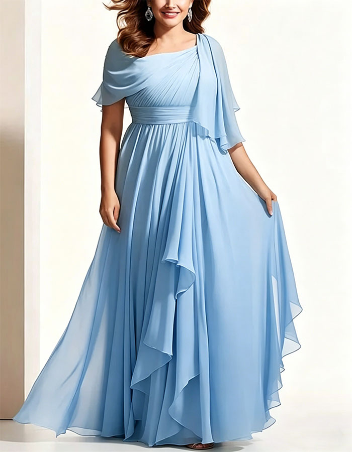 Sage Green Chiffon Asymmetrical Shawl Maxi Dress