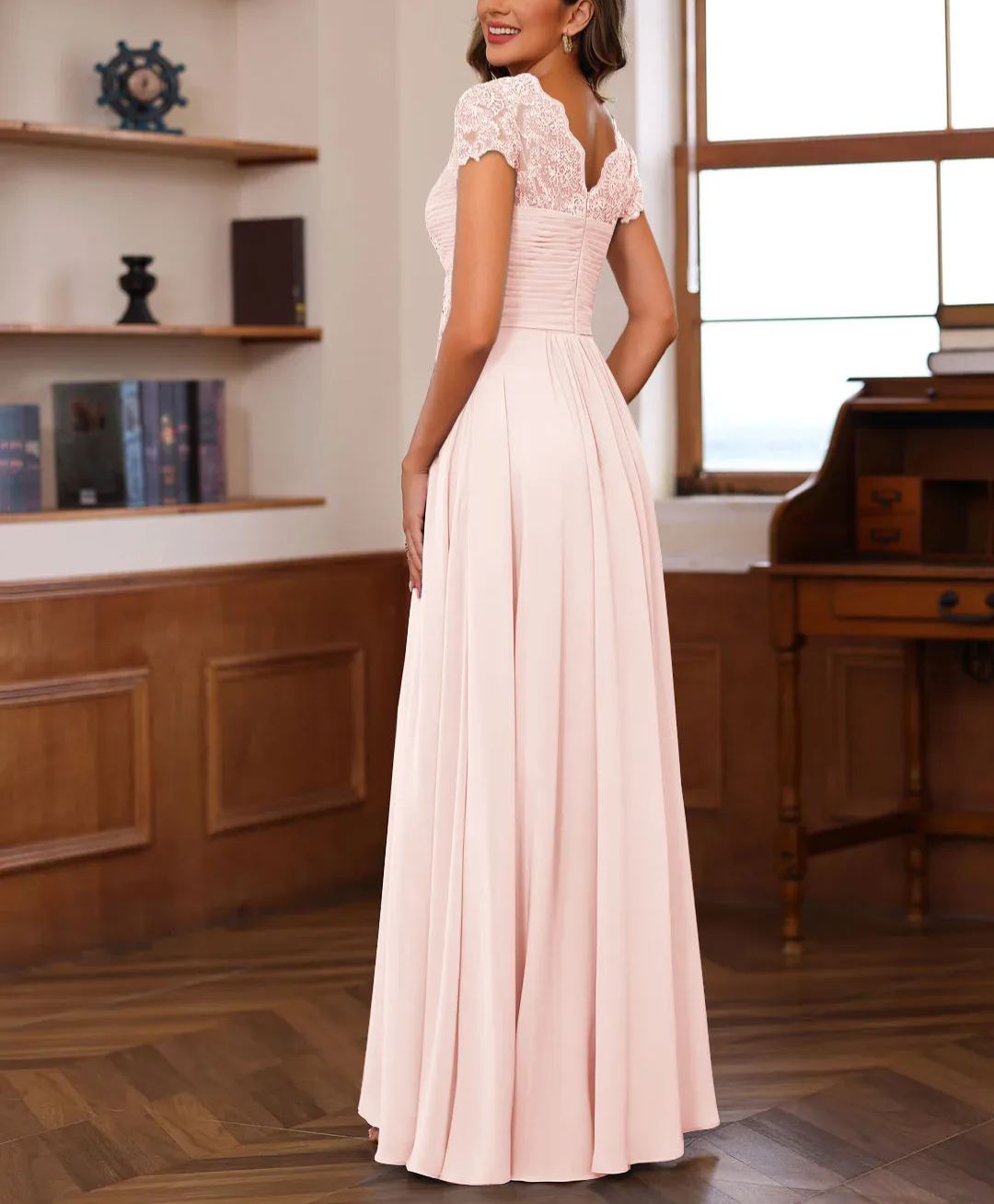 A-Line/Princess V-Neck Short Sleeves Pleated Mother of the Bride & Groom Dresses with Ruffles & Appliques