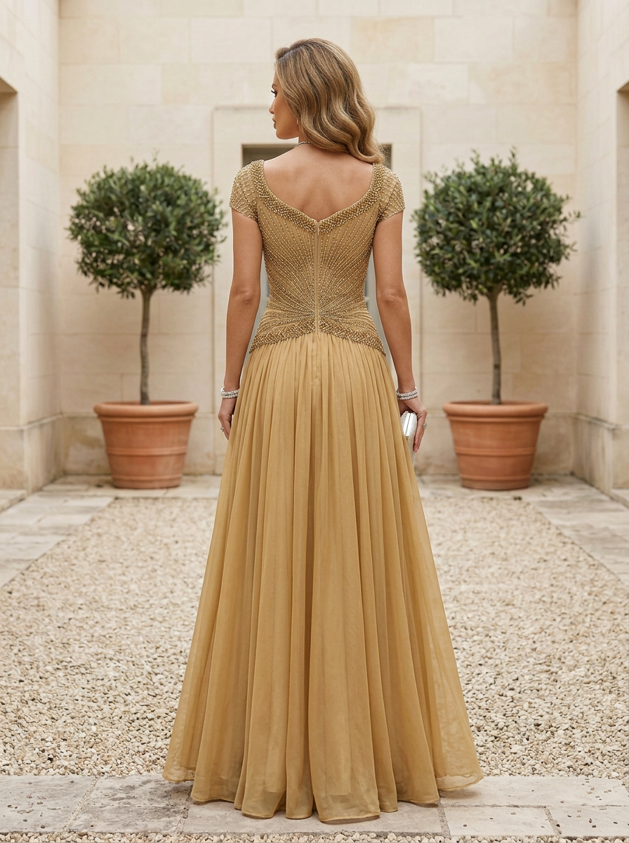 A Line Sweetheart Elegant Pleated Evening Dresses with Beadings & Scarf