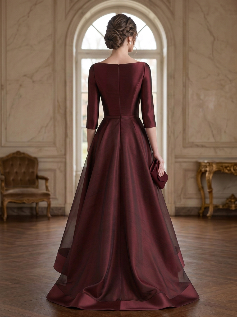 Draped Waist Organza High-Low Evening Dress