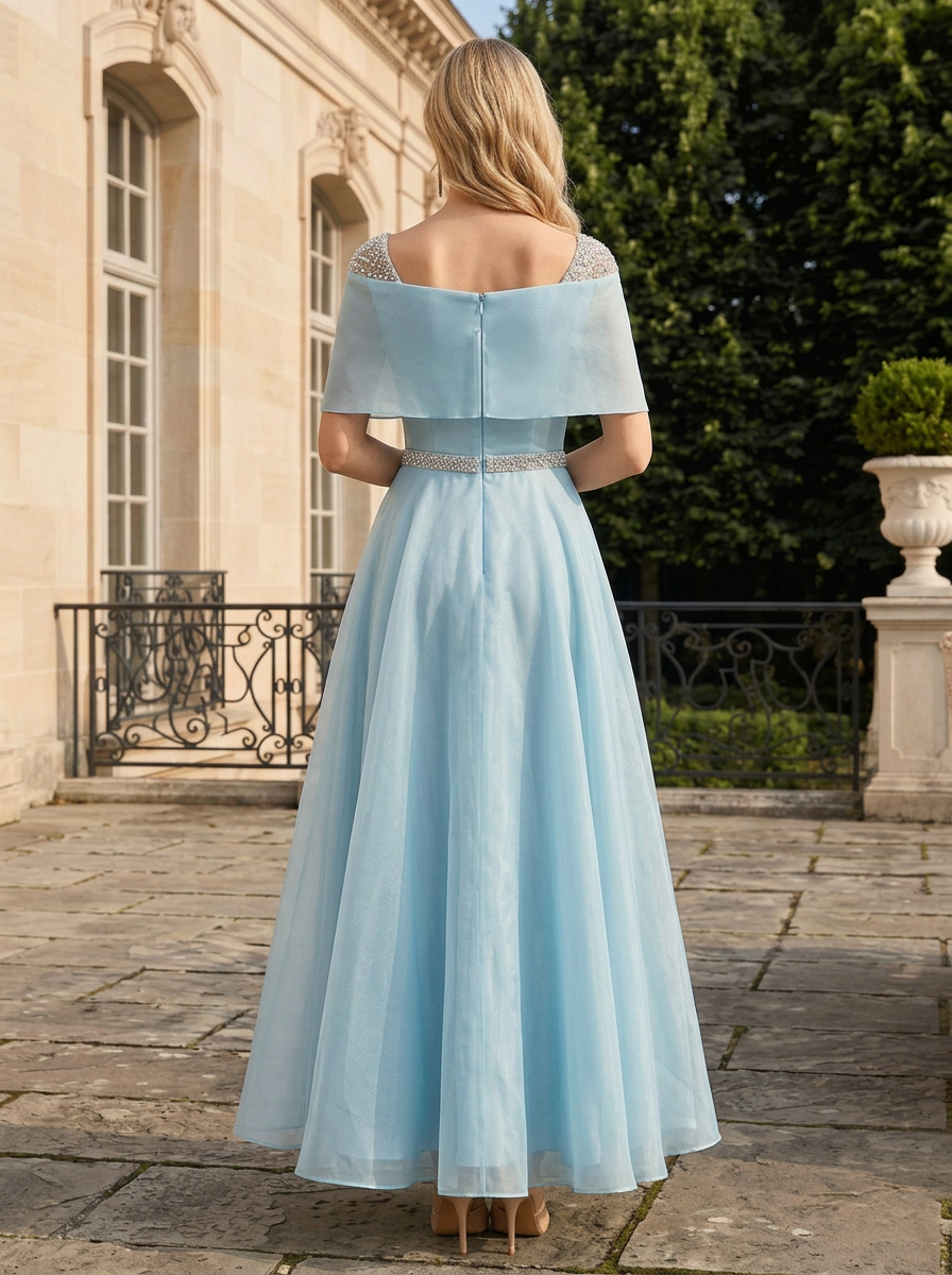 Sequin Off Shoulder Organza A-Line Maxi Dress