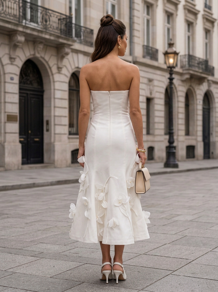 Strapless Crepe Midi Dress