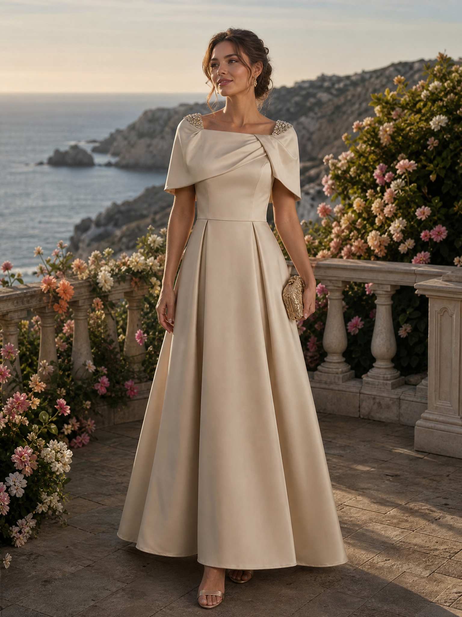 Champagne Satin Maxi Dress