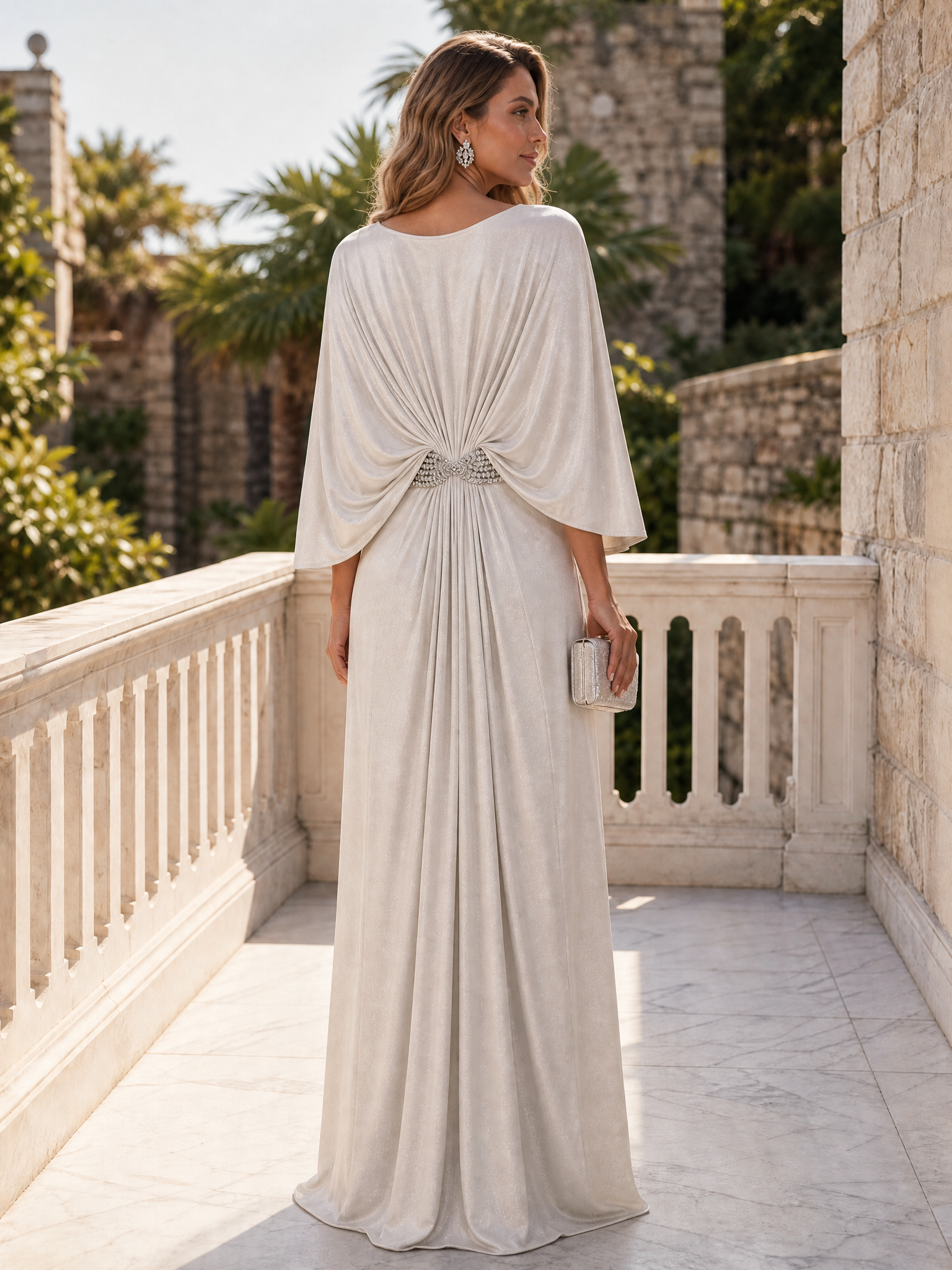 Light Gray Batwing Sleeves Maxi Dress