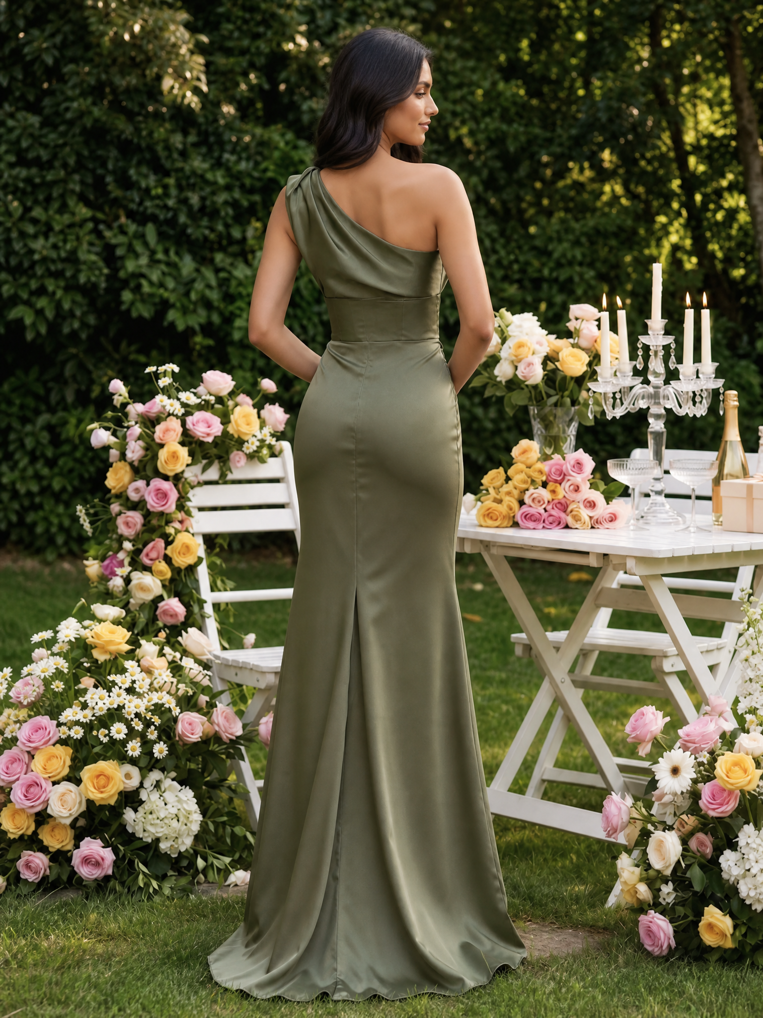 Formal ​Wedding Guest Dress One Shoulder Satin Maxi Dress