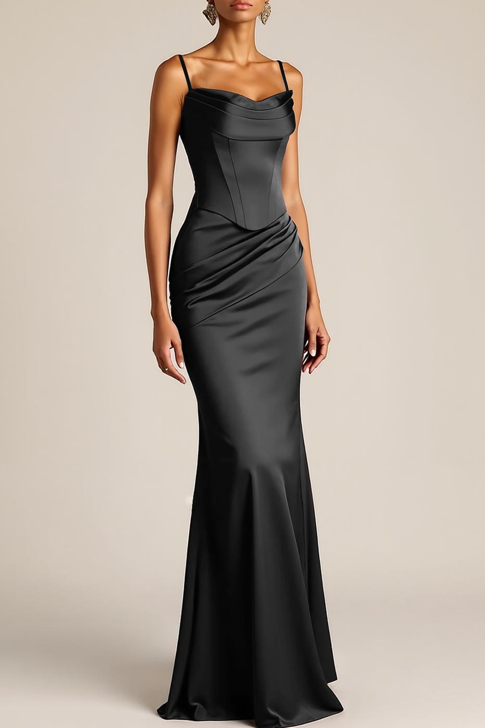 Formal Dress Brown Spaghetti Straps Maxi Dress