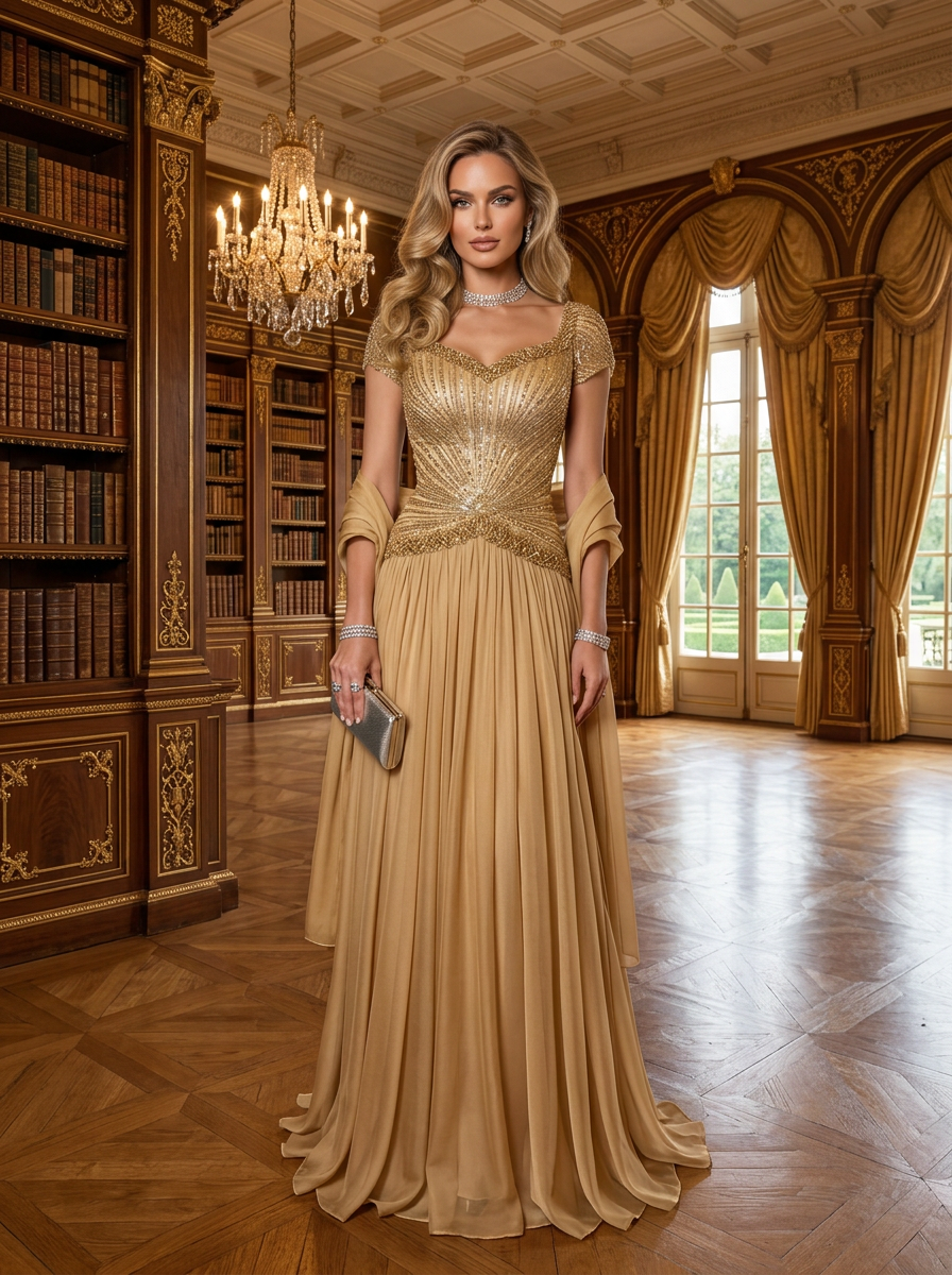 A Line Sweetheart Elegant Pleated Evening Dresses with Beadings & Scarf