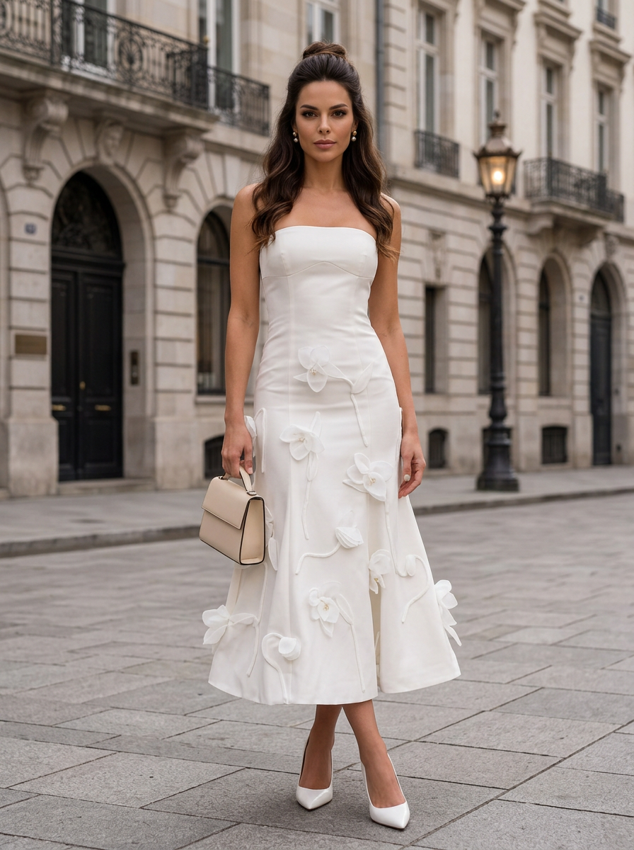 Strapless Crepe Midi Dress