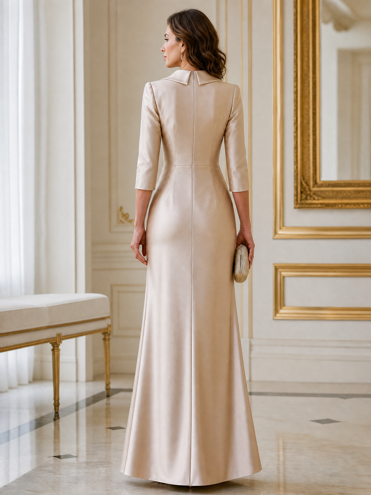 Elegant Ruched Waist Satin Tailored Maxi Dress