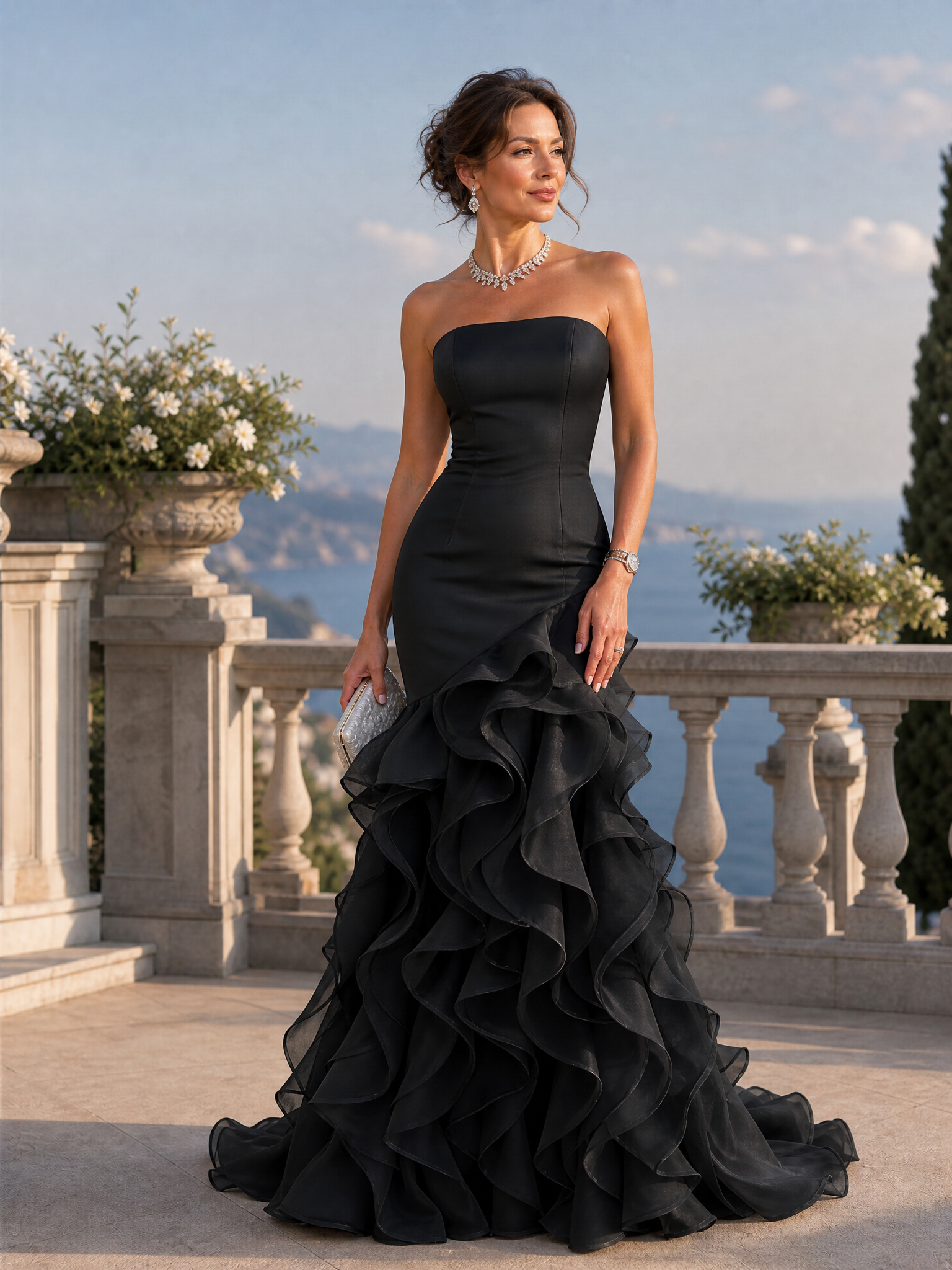 Strapless Design Ruffle Mermaid Maxi Dress