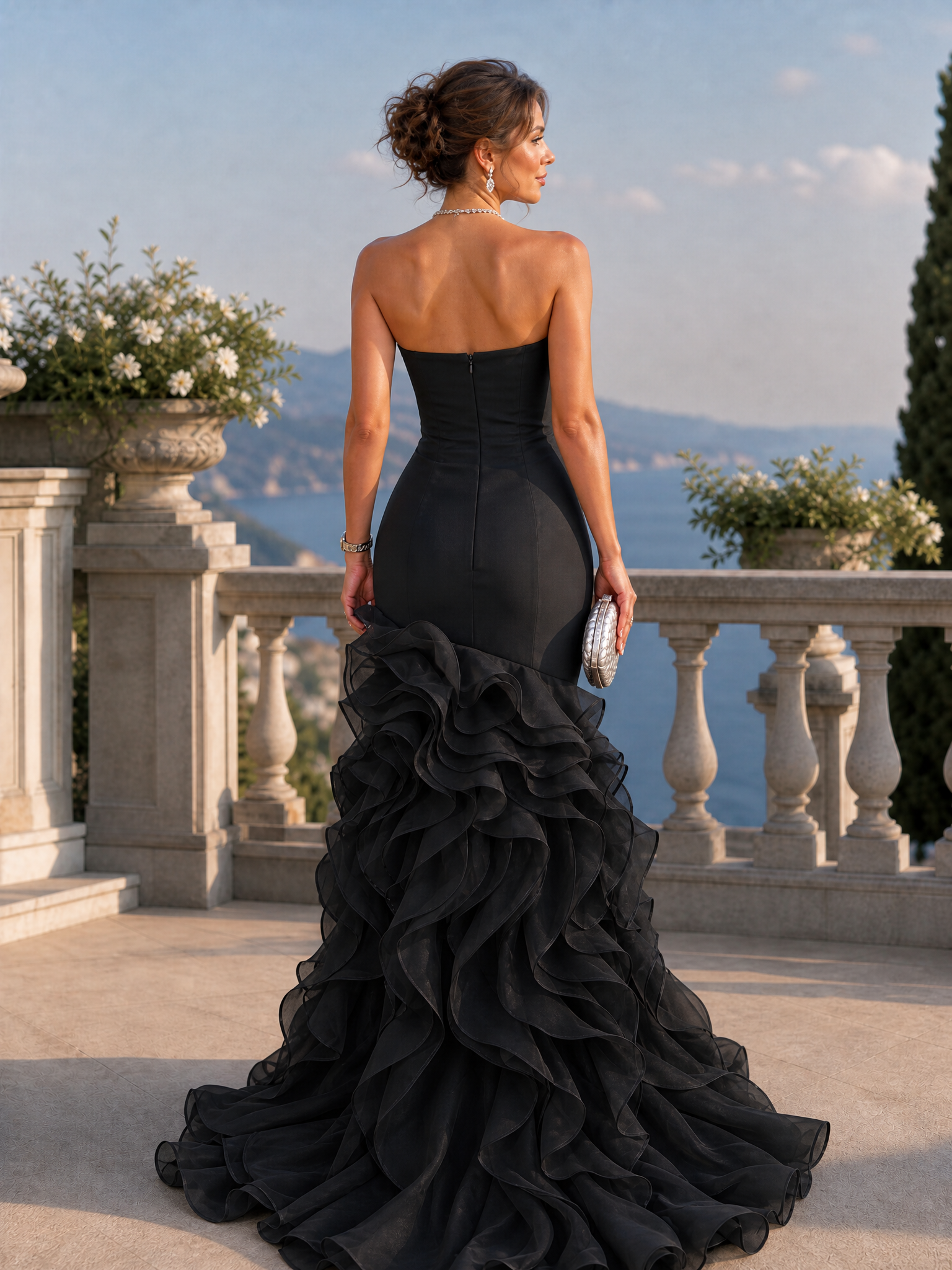 Strapless Design Ruffle Mermaid Maxi Dress
