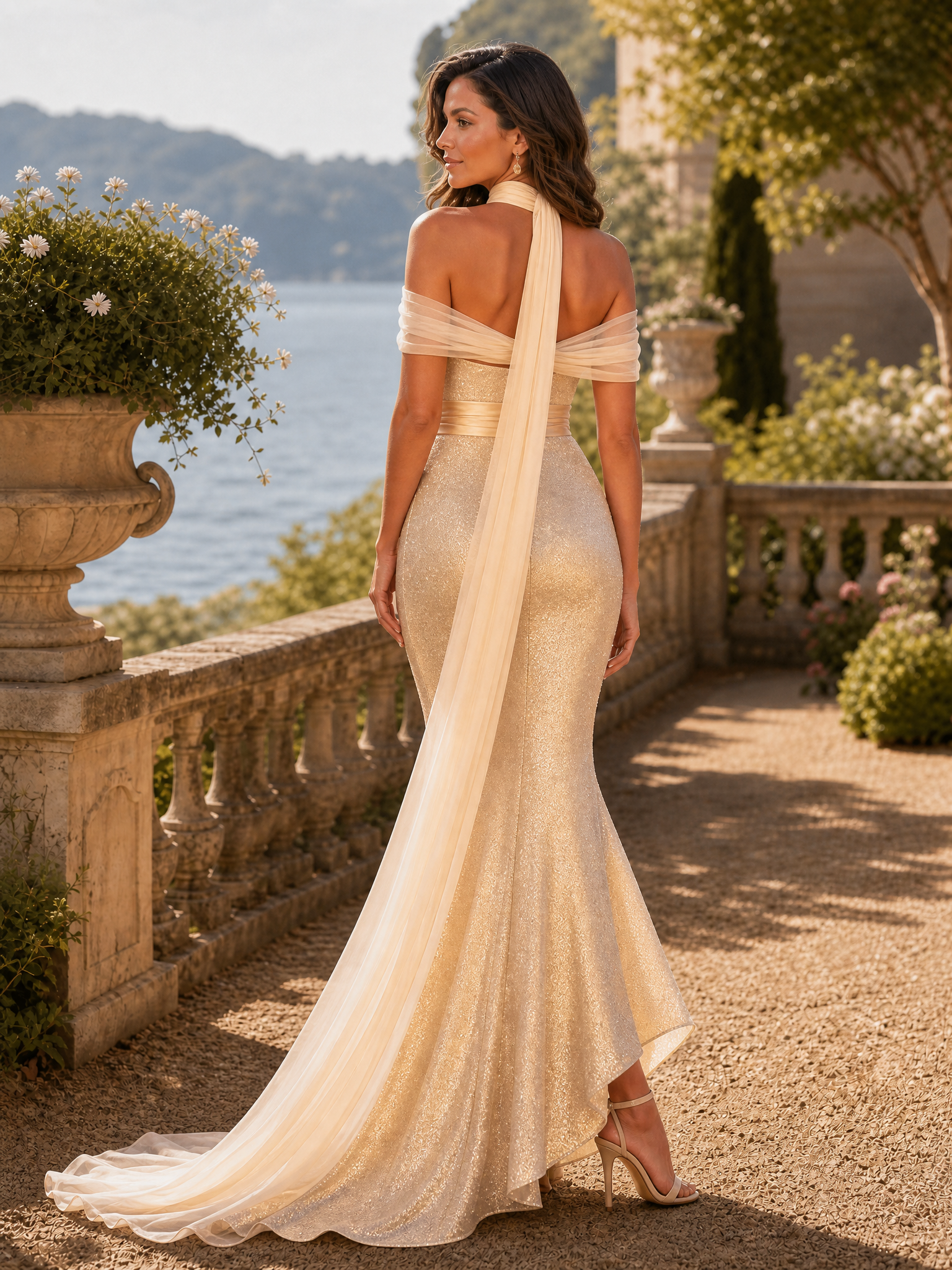 Sparkly Champagne Beaded Mermaid Sweetheart Long Prom Dress