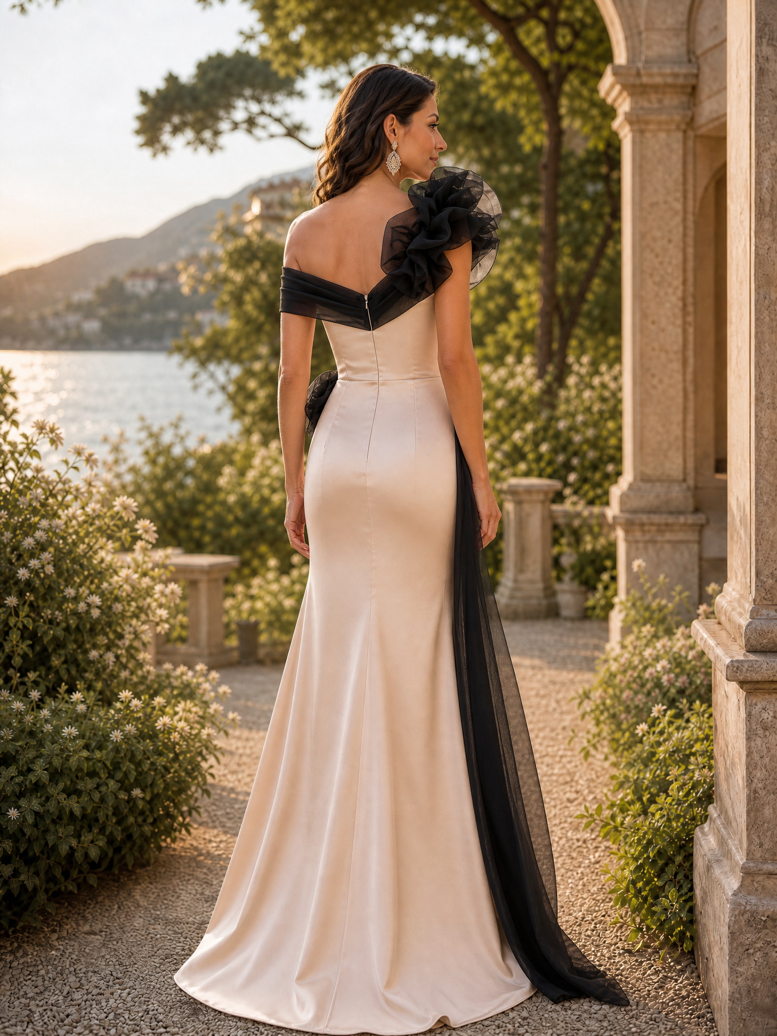 Champagne One Shoulder Mermaid Maxi Formal Dress with 3D Flower