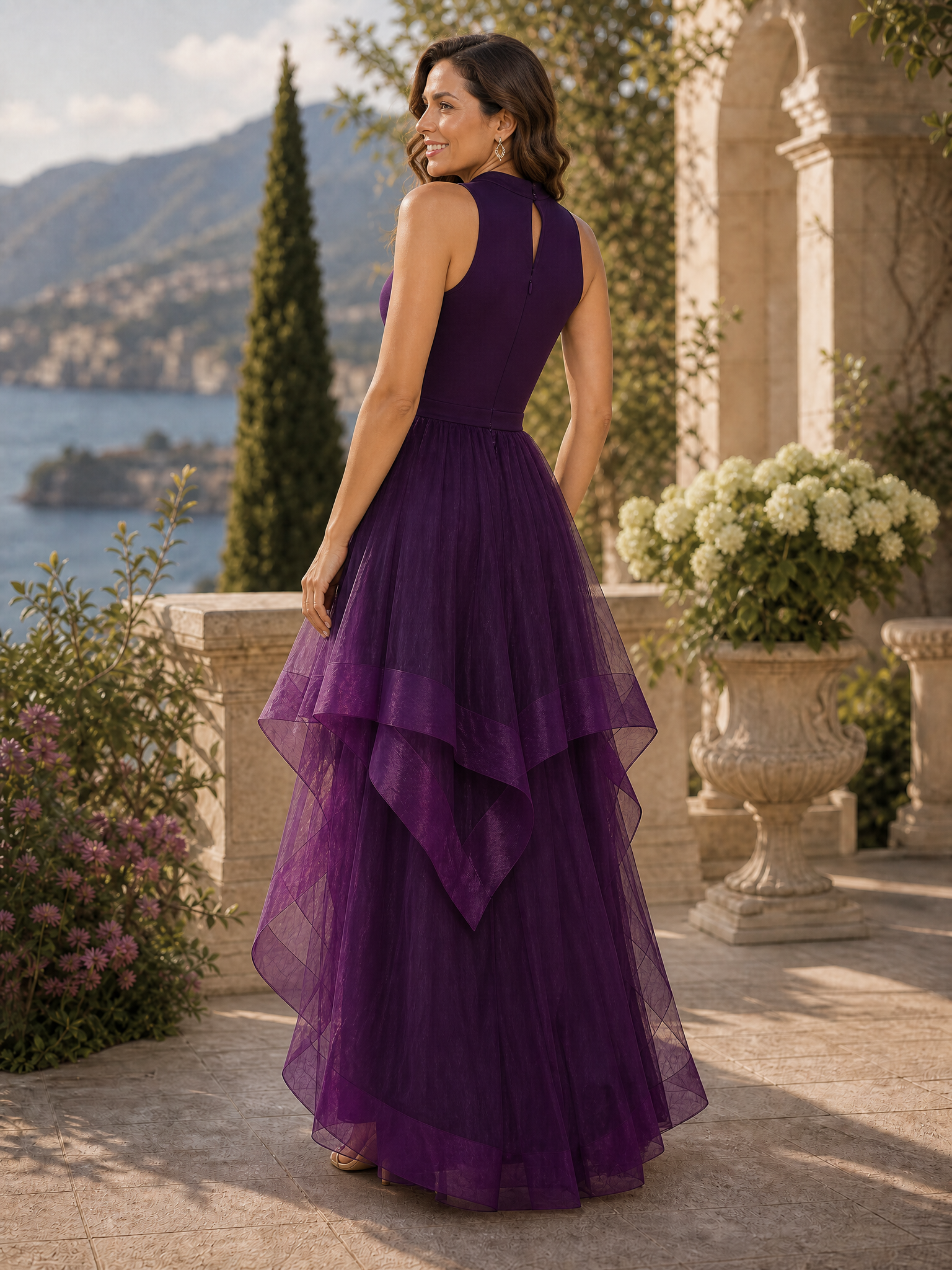 Sleeveless High Low Asymmetrical Ruffle Tulle Maxi Dress