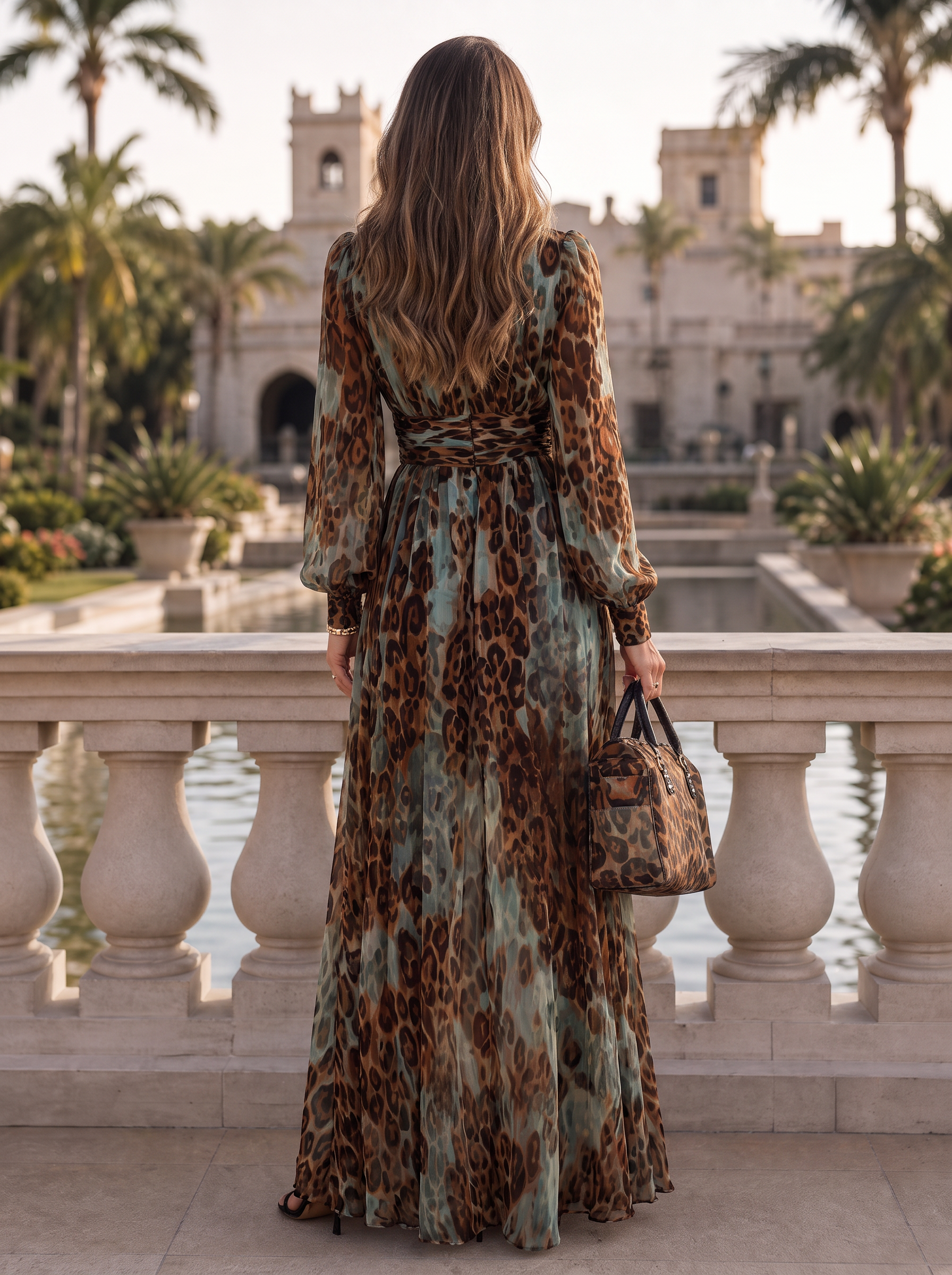Special Long Sleeve Leopard Maxi Dress
