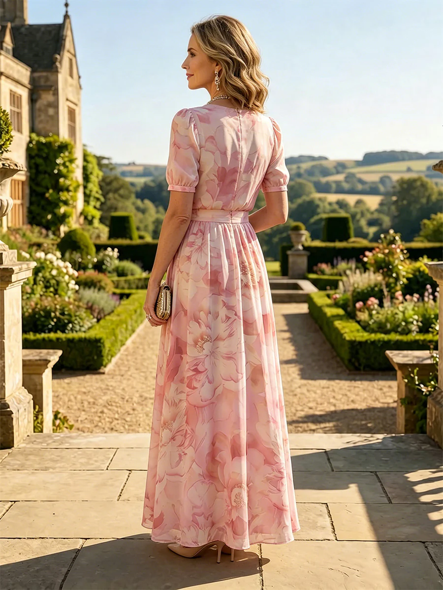 Floral Print A-Line/Princess Scoop Neck Floor-Length Mother of the Bride & Groom Dresses with Pleats