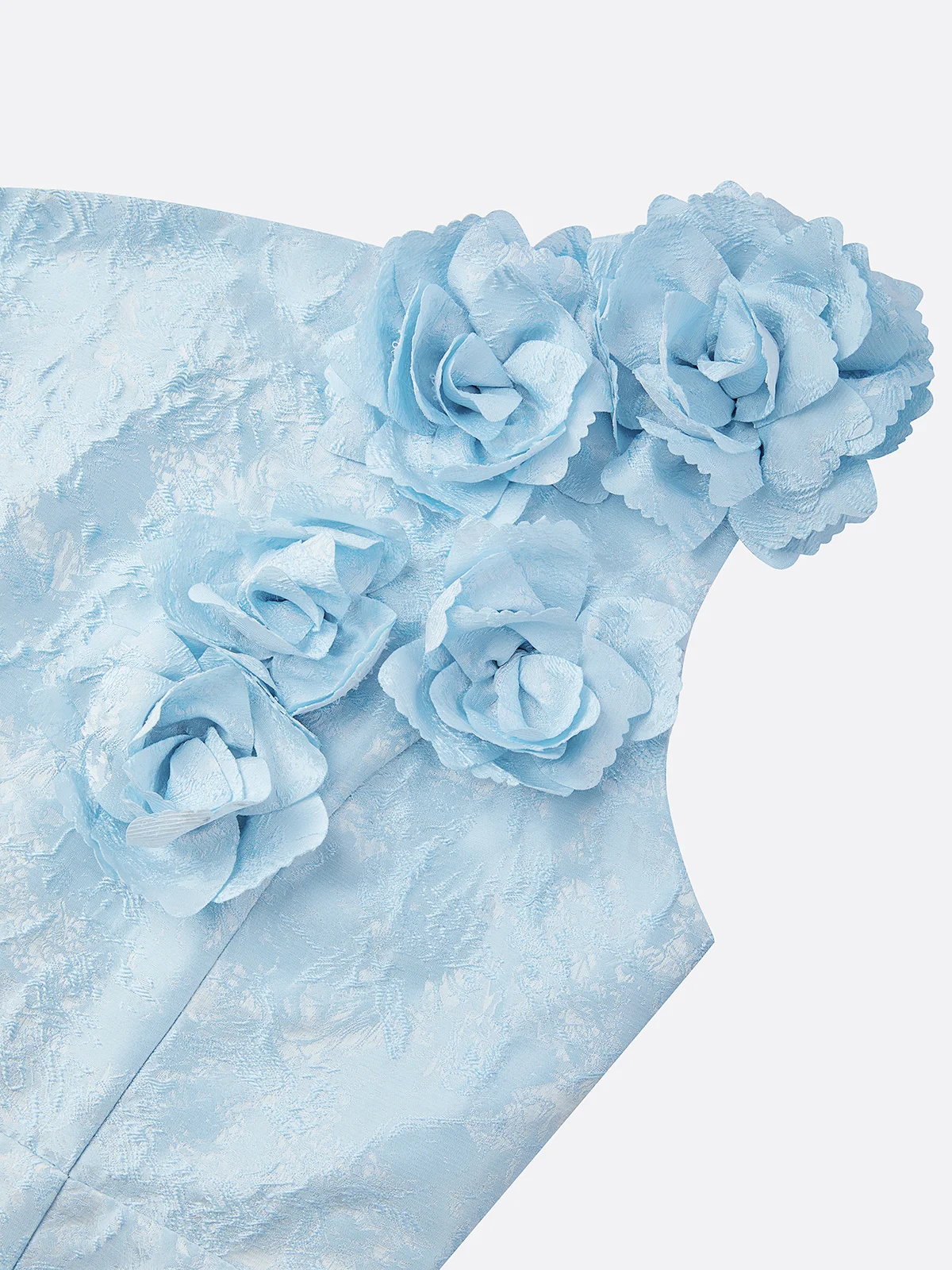 Light Blue 3D Floral Jacquard Classic One Shoulder Sleeveless Mermaid Gown Dress