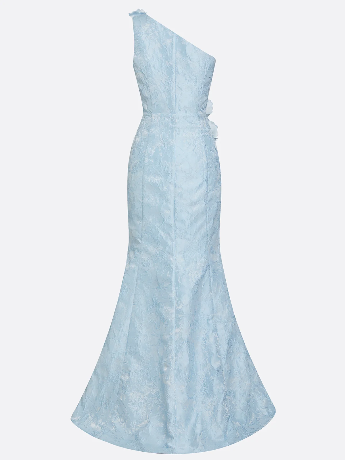 Light Blue 3D Floral Jacquard Classic One Shoulder Sleeveless Mermaid Gown Dress