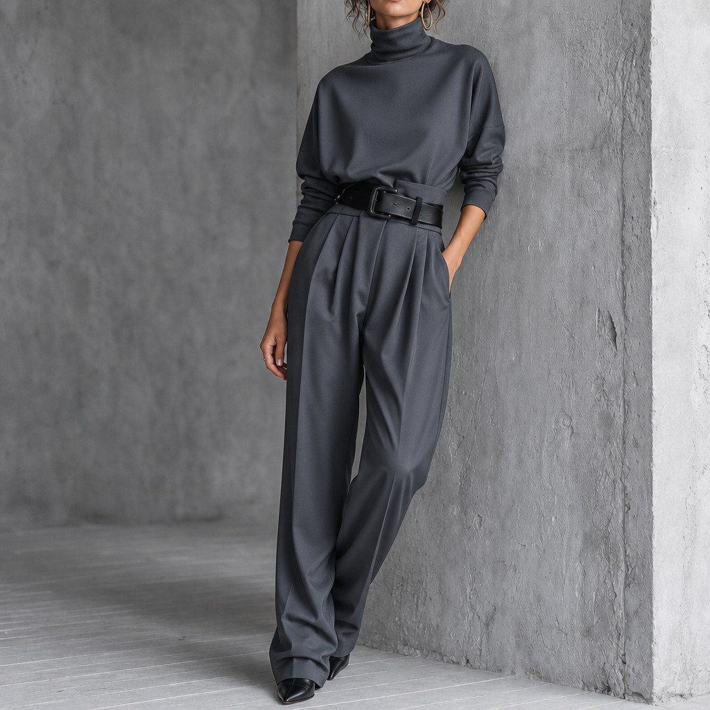 Heather Charcoal Grey Turtleneck Set