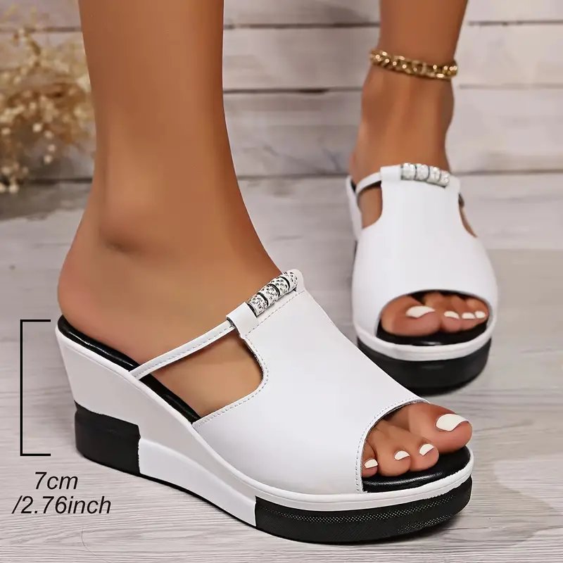 🔥Last Day Promotion 50% OFF - Women's Fashion Rhinestone Decor Wedge Slippers