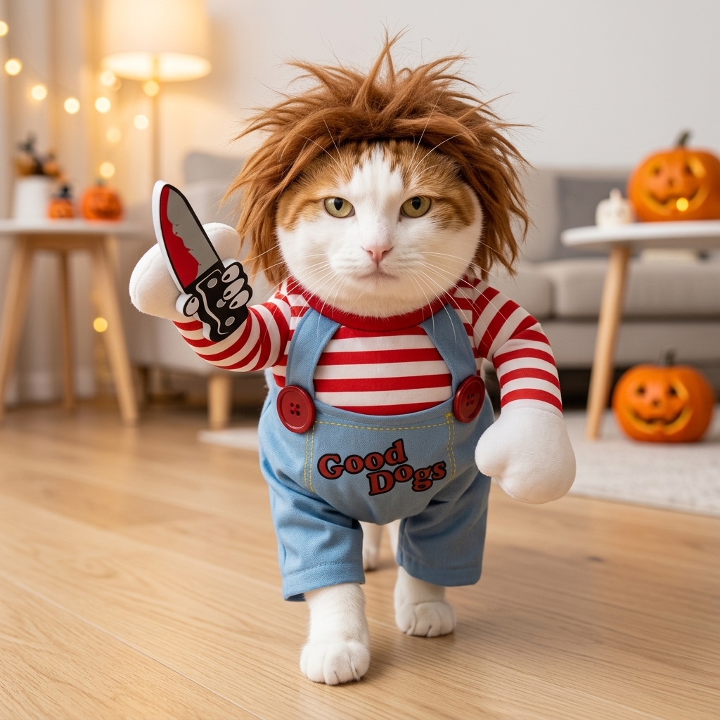 Funny Standing Doll Cat Costume Real Cat Standing Front View