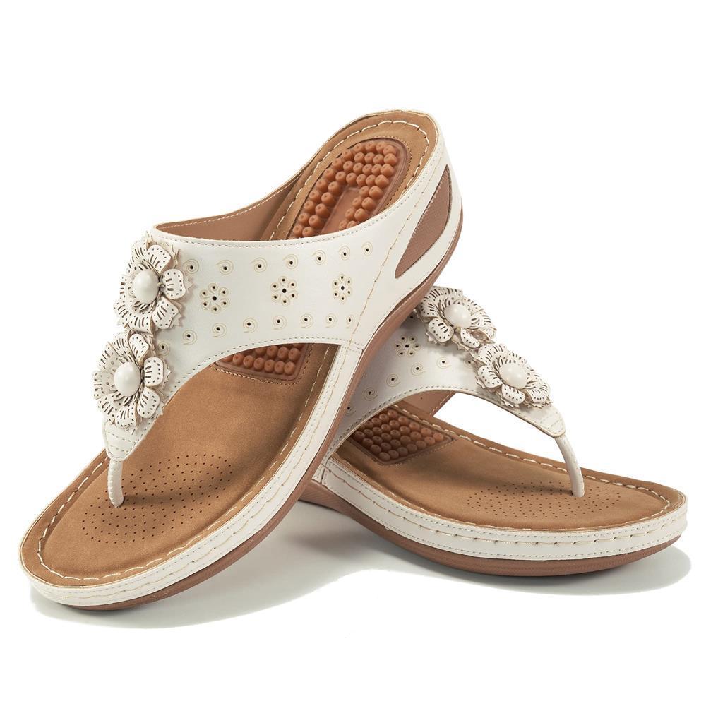 Women's Massage Floral Decoration Non-slip Wedge Sandals, Comfortable Arch Support Sandals