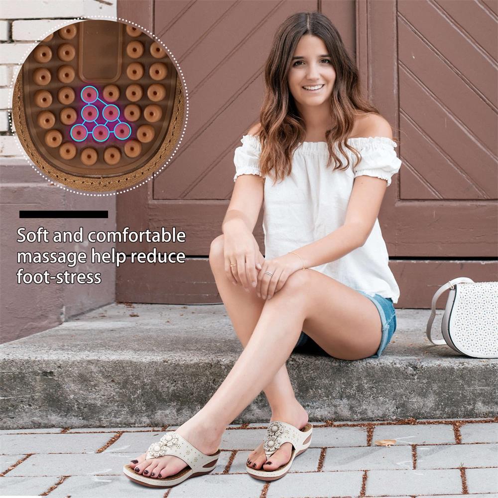 Women's Massage Floral Decoration Non-slip Wedge Sandals, Comfortable Arch Support Sandals