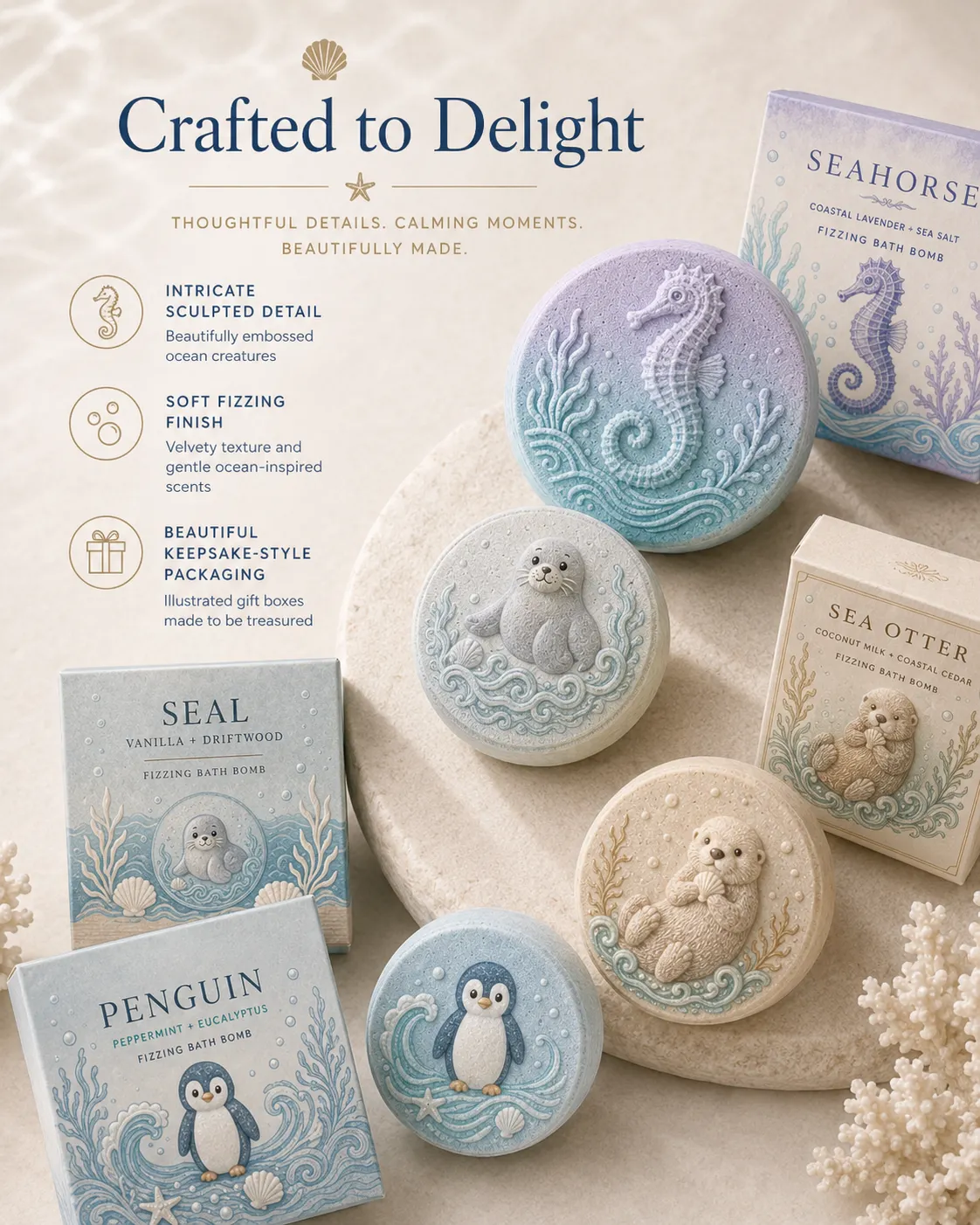 Ocean Friends Bath Bombs Gift Set, Cute Sea Animal Fizzy Bath Bombs for Kids & Adults