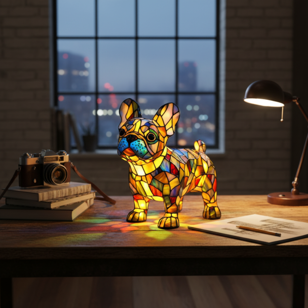 Brilliant Bulldog in Stained Glass