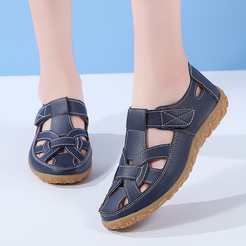 Women's Summer Sandals - Solid Color, Breathable Cut-Out Design, Flat Heel