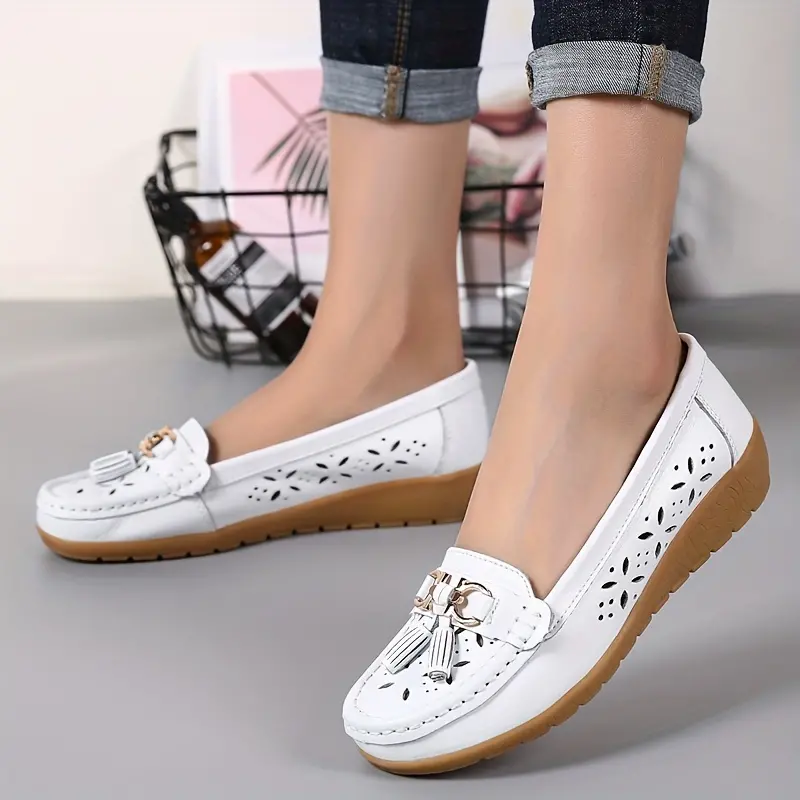 Women's Hollow Out Design Leather Wedge Heeled Slip-on Sandals- Buy 2 Free Shipping