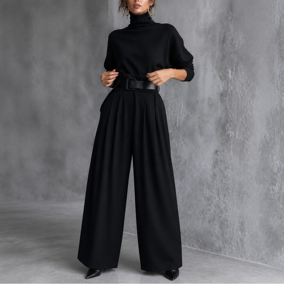 Obsidian Midnight Black Turtleneck Set