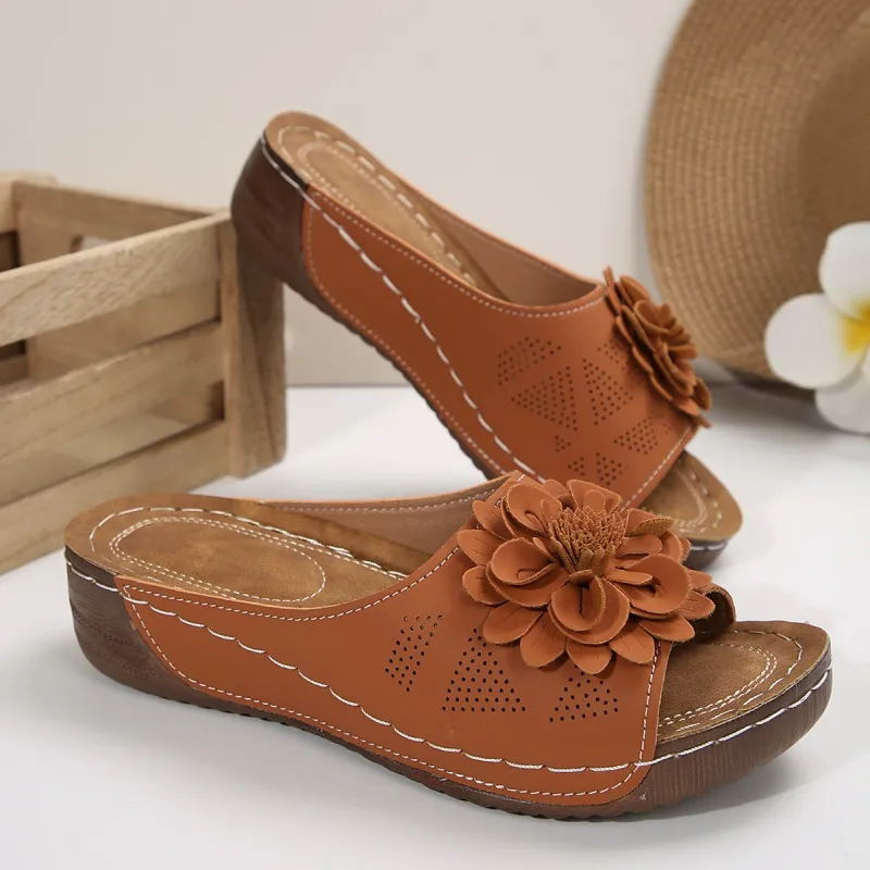 🔥Women's Arch Support Wedge Sandals with Flowers - Free shipping for two pairs