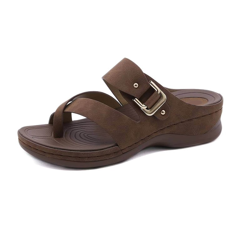 🔥Last Day Promotion 50% OFF - Orthopedic Wedge Leather Sandals Women Wide Toe Arch Support