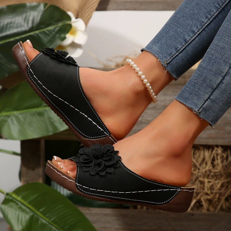 🔥Women's Arch Support Wedge Sandals with Flowers - Free shipping for two pairs