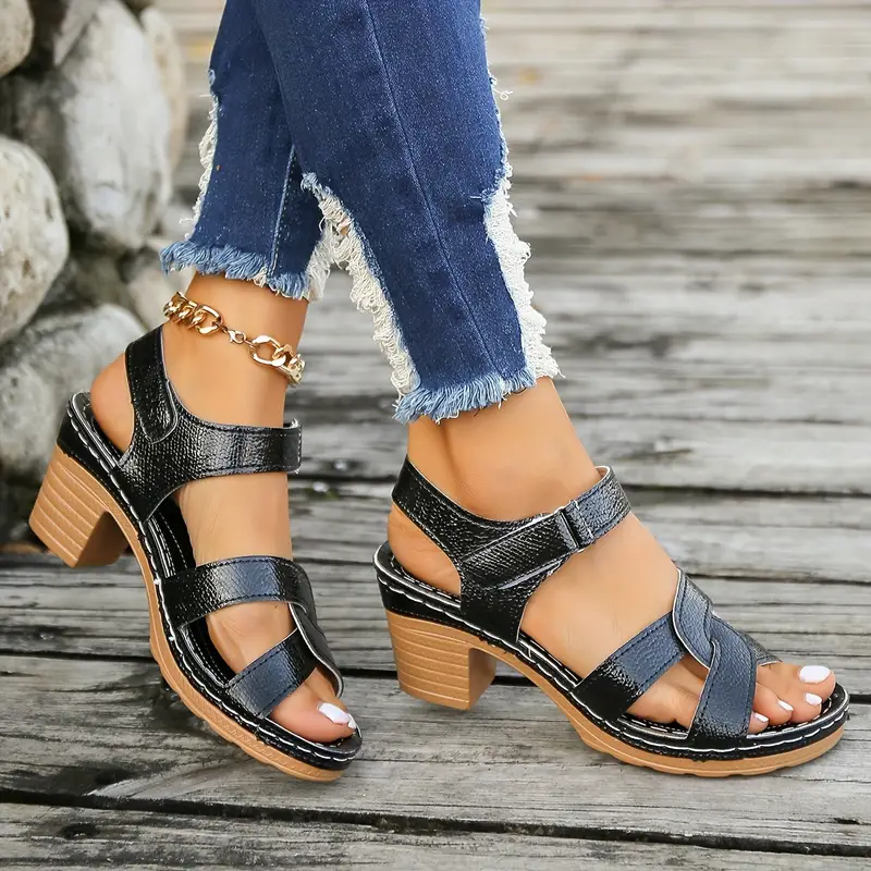 Women's Chunky Heeled Crisscross Open Toe All-Match Slingback Sandals 