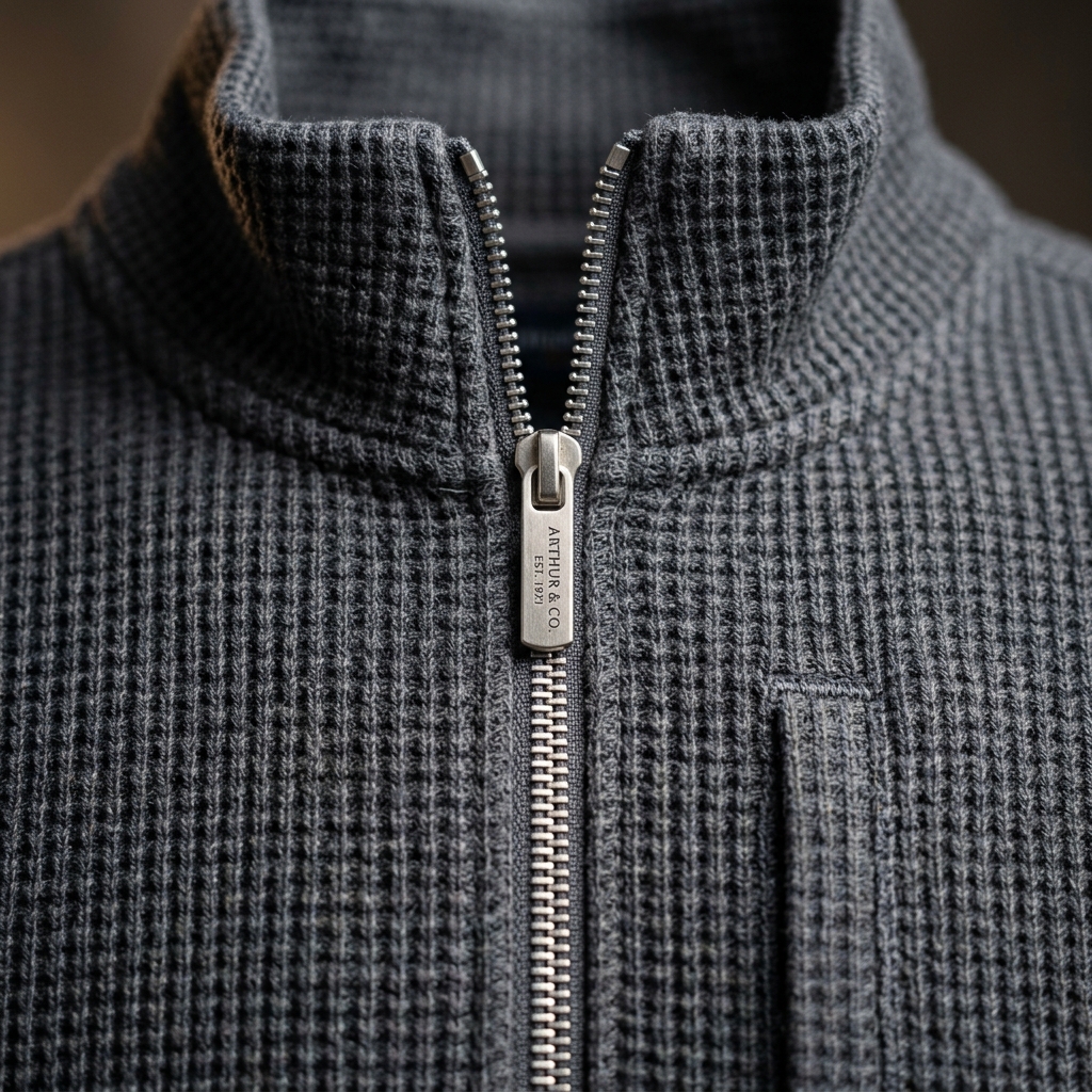 4K Studio Macro: Stand Collar, Brushed Metal Zipper and 3D Honeycomb Waffle Weave