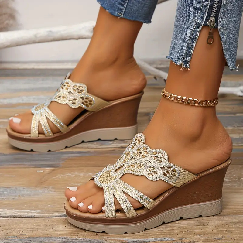 😍Last Day 50% OFF😍 - Women's Rhinestone Decor Wedge Sandals