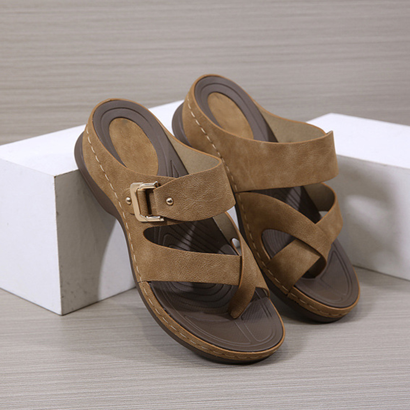 🔥Last Day Promotion 50% OFF - Orthopedic Wedge Leather Sandals Women Wide Toe Arch Support