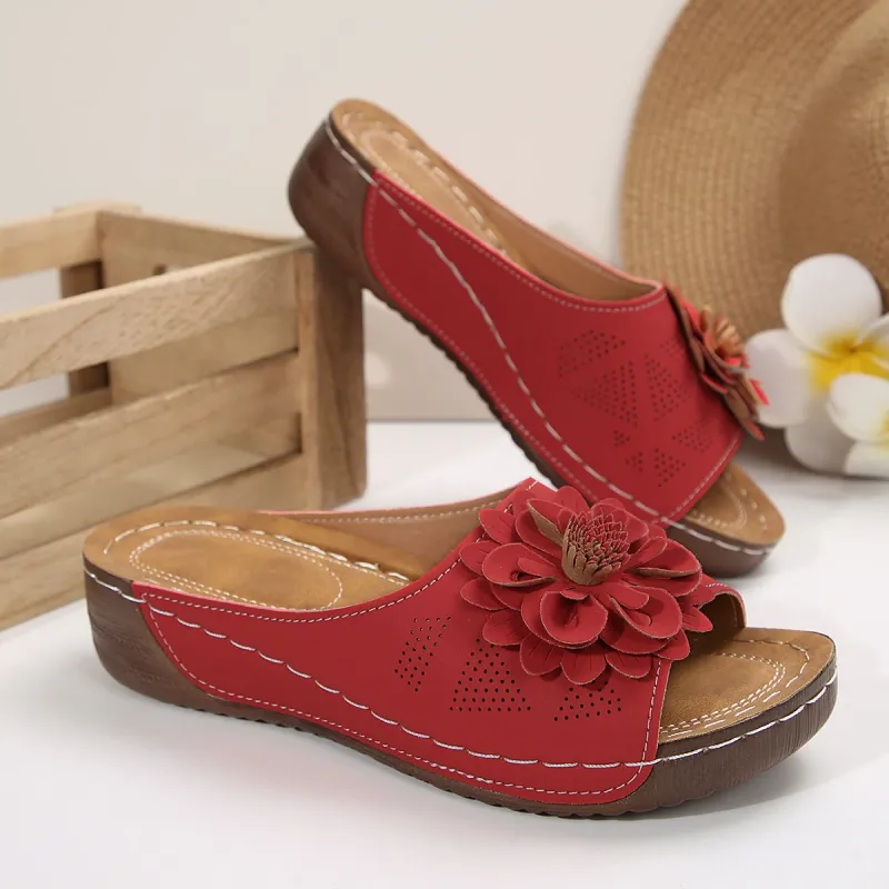 🔥Women's Arch Support Wedge Sandals with Flowers - Free shipping for two pairs