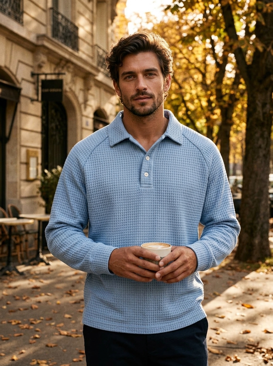 Men's Autumn Waffle-Knit Polo Lifestyle