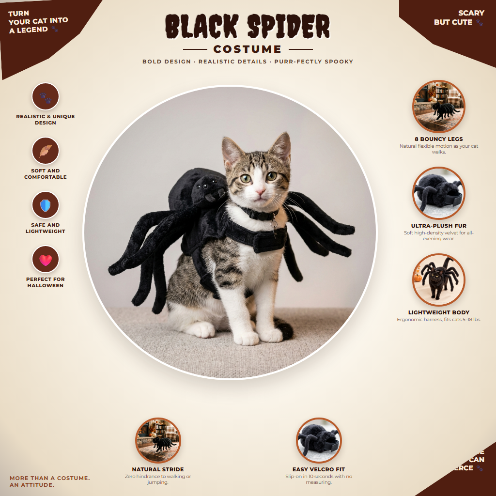 Fuzzy Black Spider Cat Costume