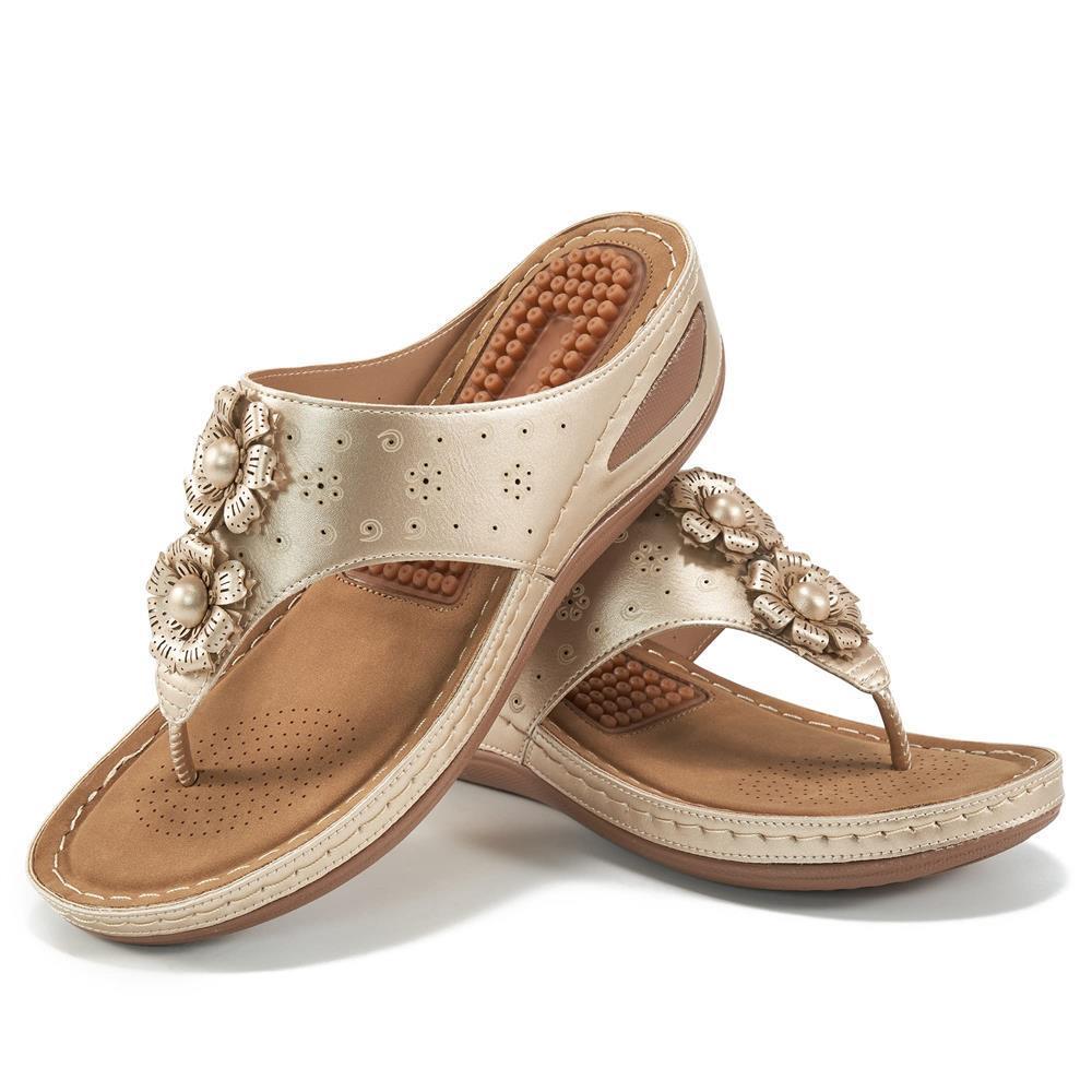 Women's Massage Floral Decoration Non-slip Wedge Sandals, Comfortable Arch Support Sandals