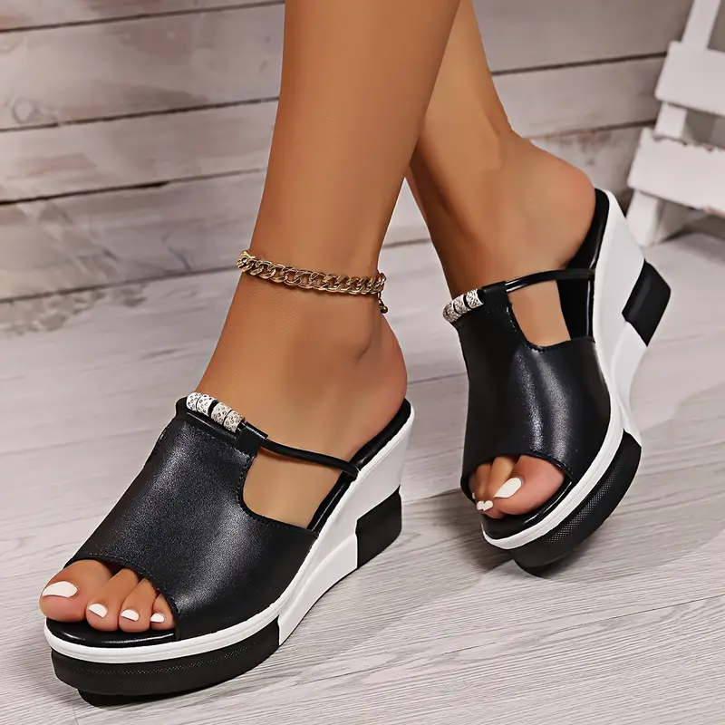 🔥Last Day Promotion 50% OFF - Women's Fashion Rhinestone Decor Wedge Slippers