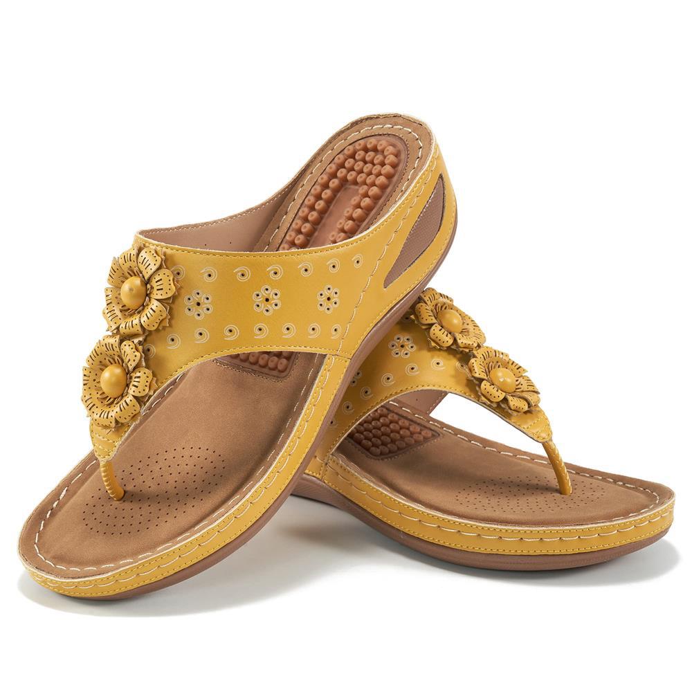 Women's Massage Floral Decoration Non-slip Wedge Sandals, Comfortable Arch Support Sandals